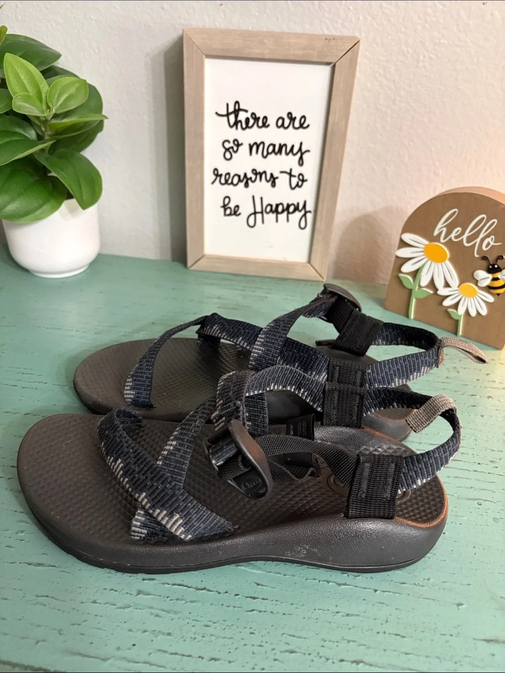 Chaco Kids Strappy Sandals in Black and Gray Pattern